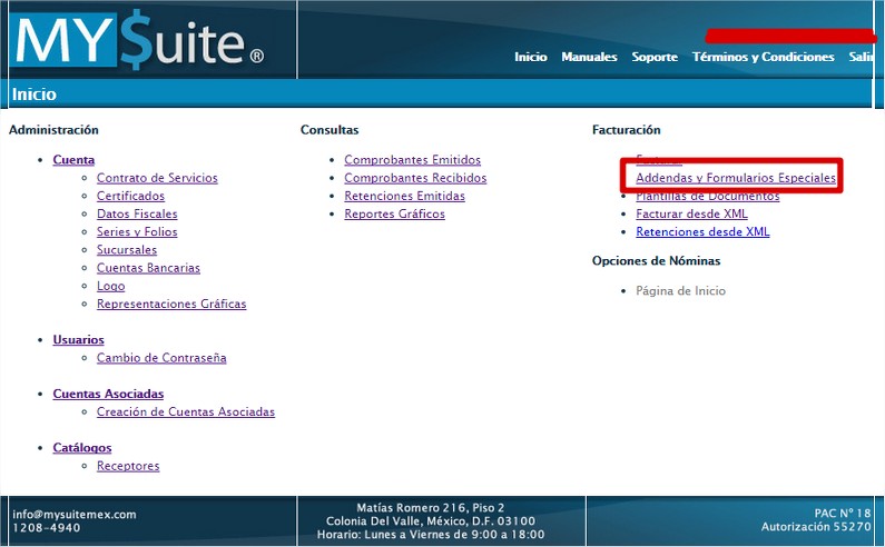 Addenda y Formulario Especial MYSuite